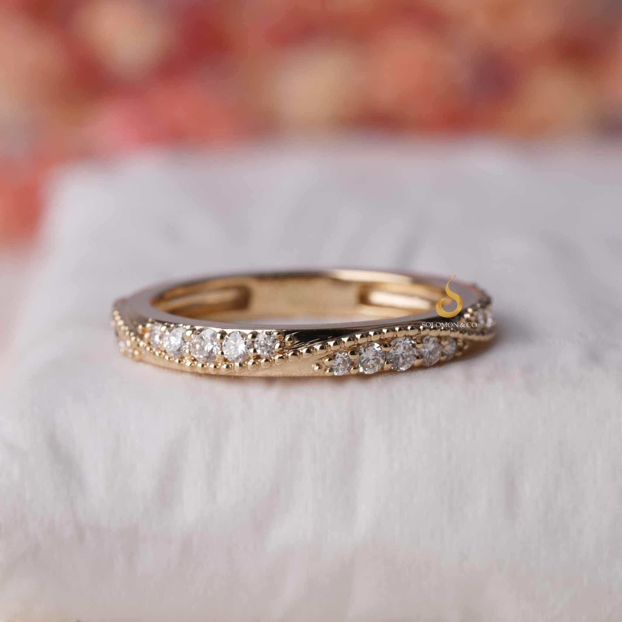 Milgrain Vintage Twisted Inspired Gold Round Diamond Ring