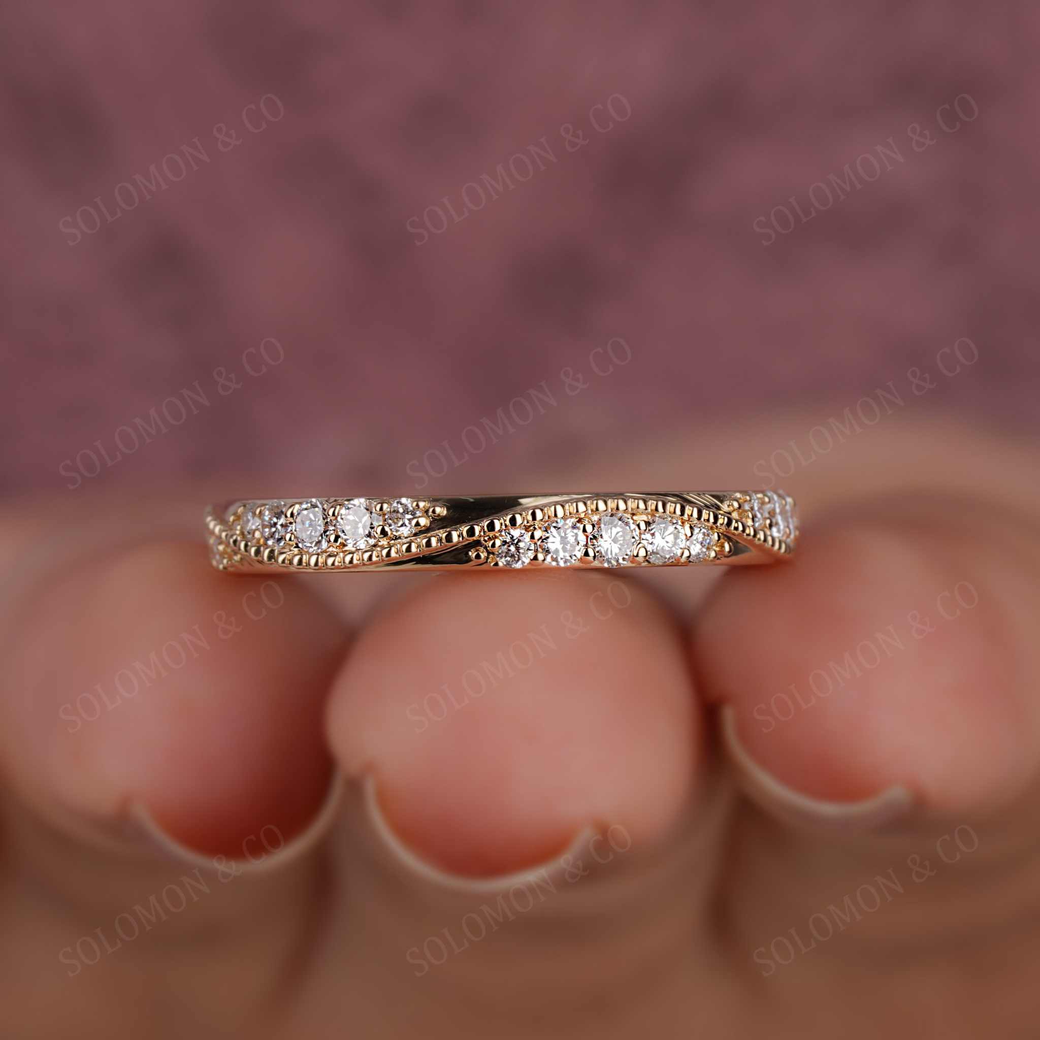 Milgrain Vintage Twisted Inspired Gold Round Diamond Ring