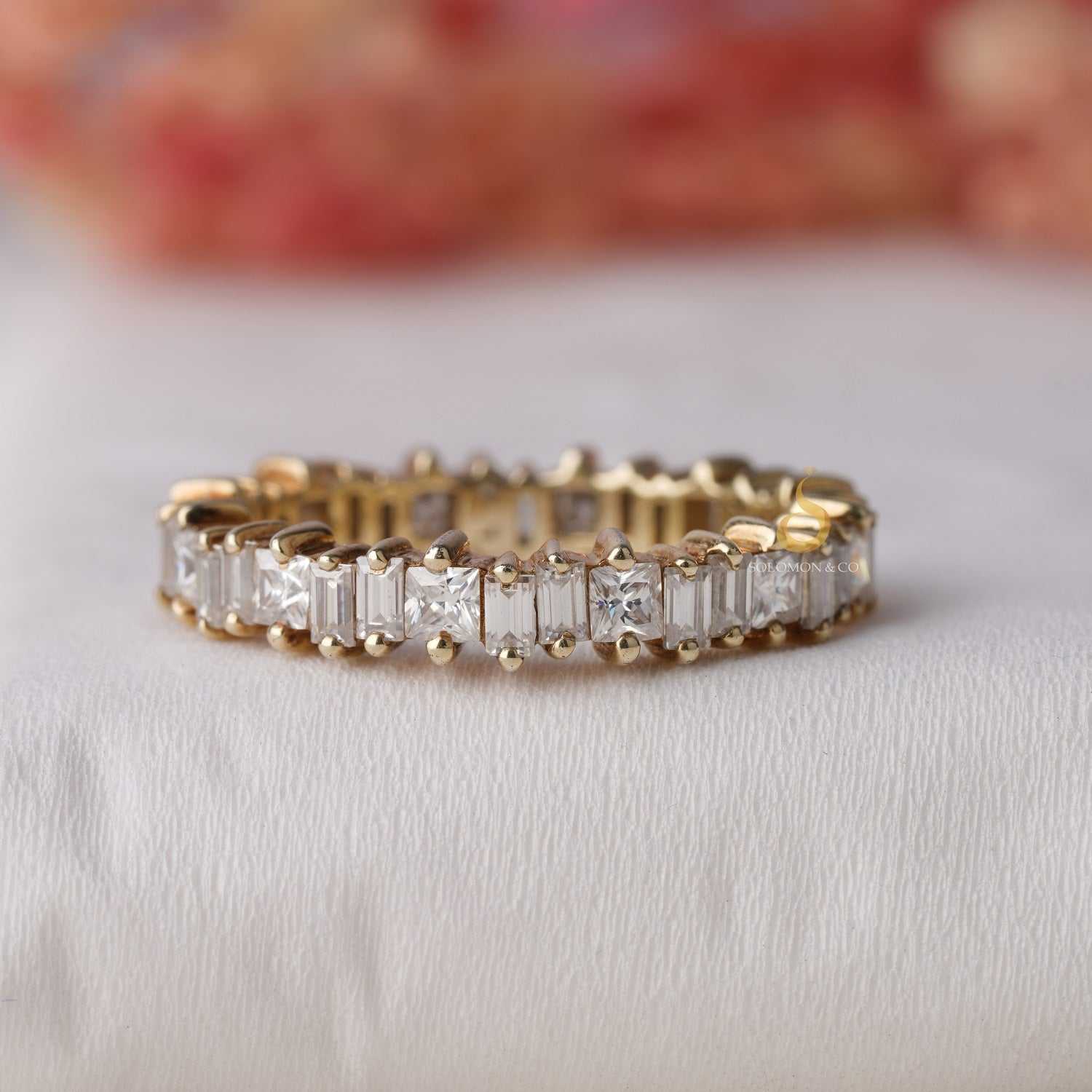 Single Prong Baguette And Princess Moissanite Eternity Band