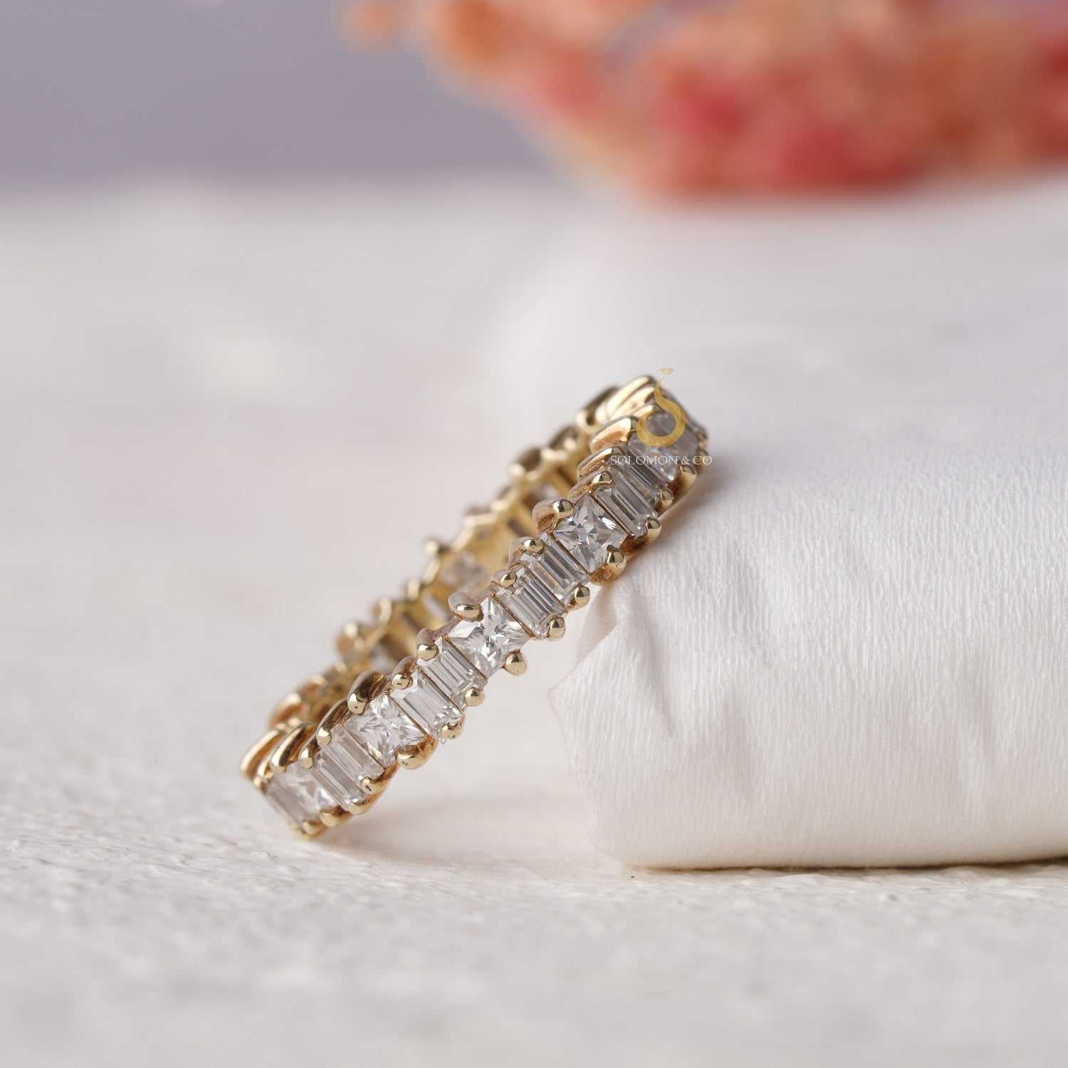 Single Prong Baguette And Princess Moissanite Eternity Band