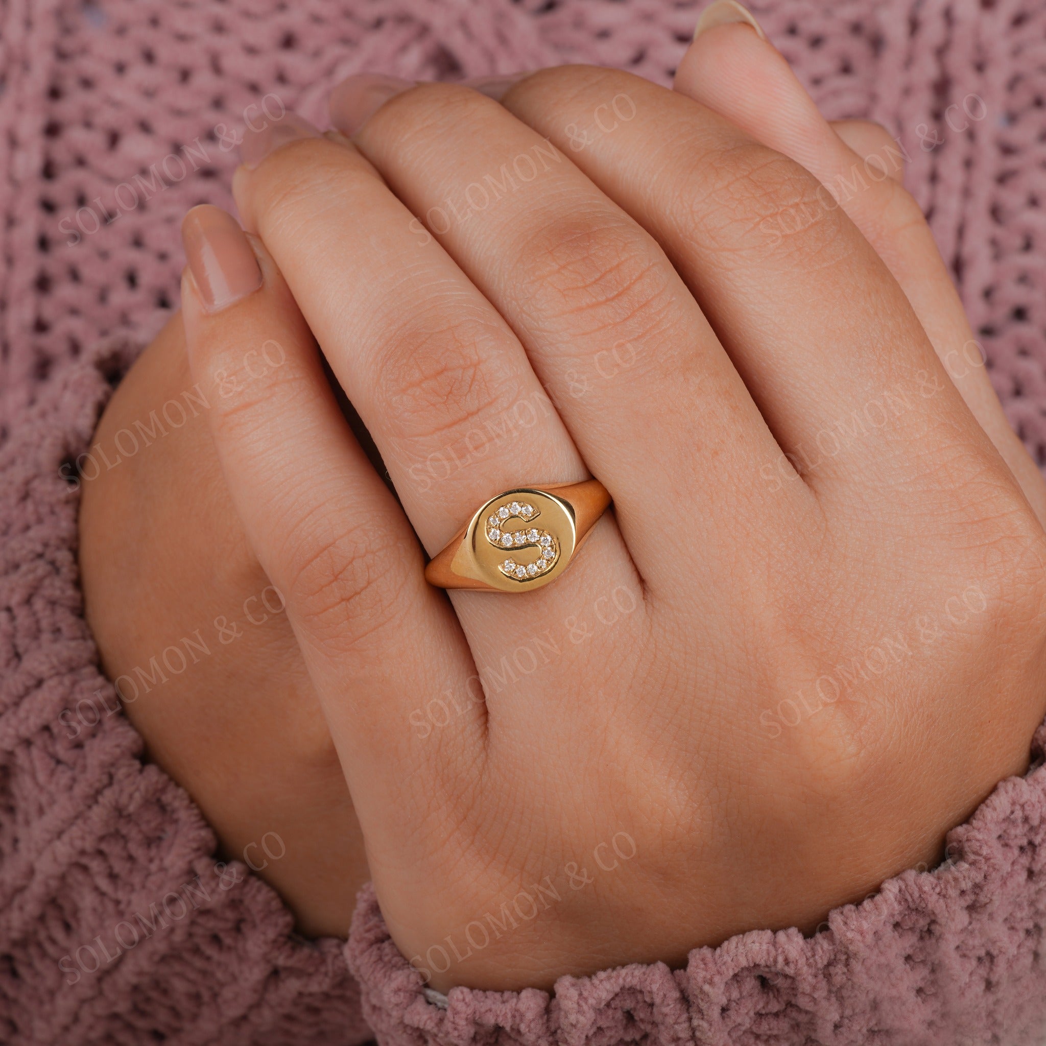 Diamond Initial Signet Ring