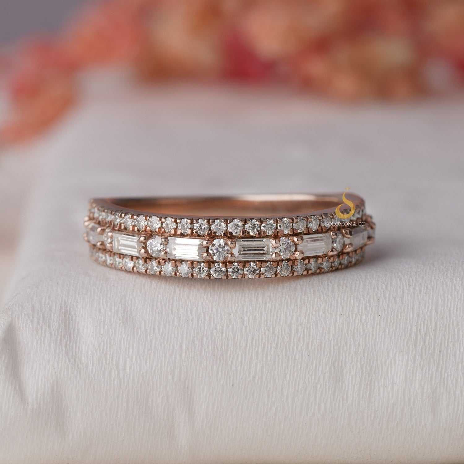 Moissanite Baguette And Round Half Wedding Band First