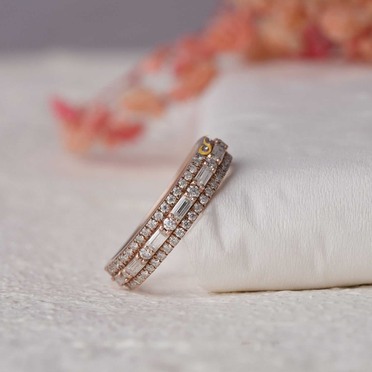 Moissanite Baguette And Round Half Wedding Band Third