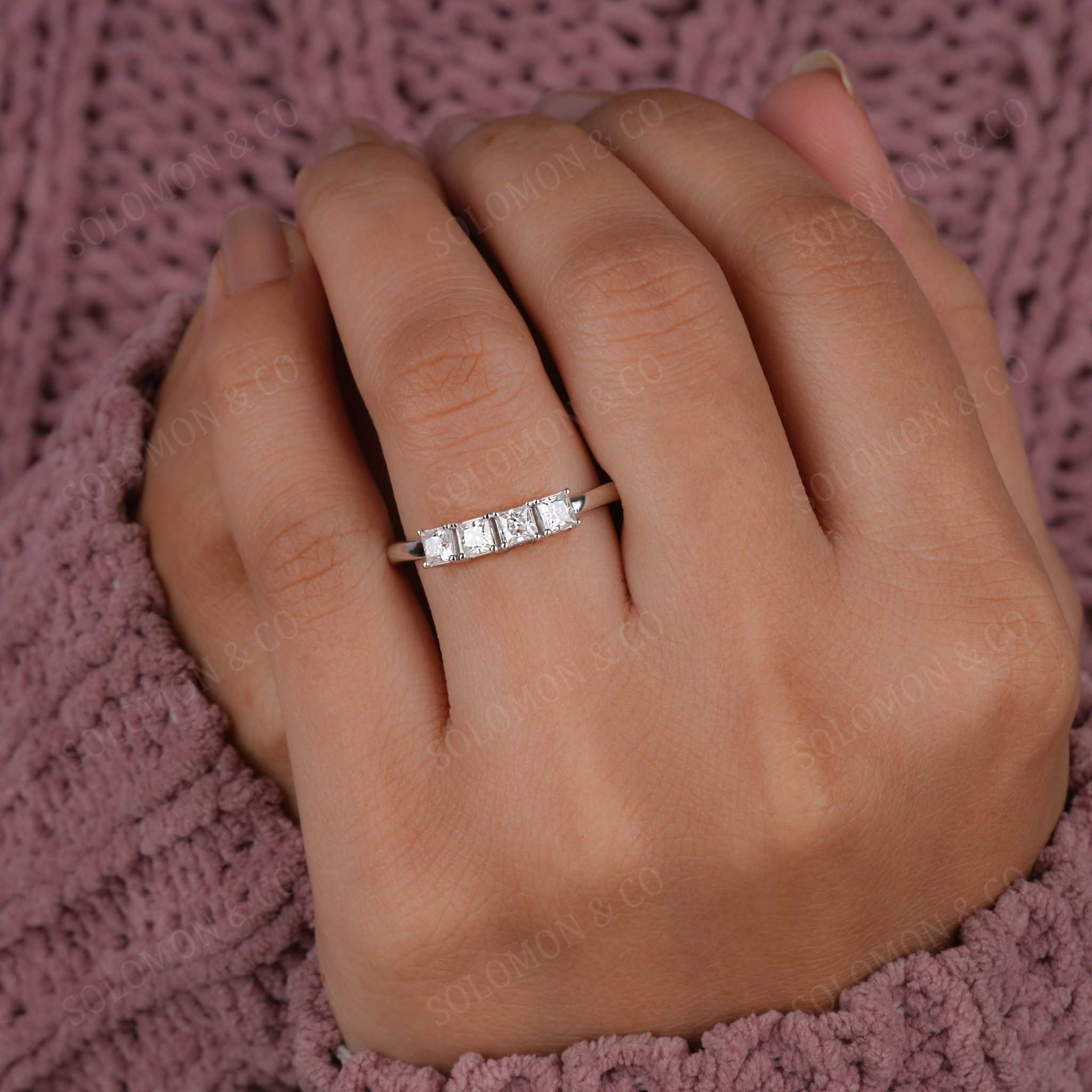 Four Stone Princess Diamond Stacking Wedding Band 3mm