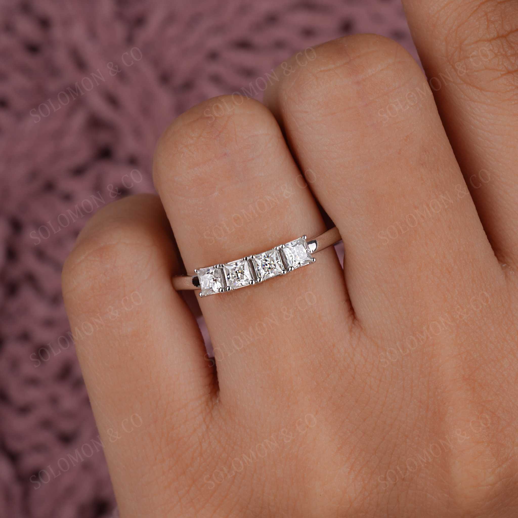 Four Stone Princess Diamond Stacking Wedding Band 3mm