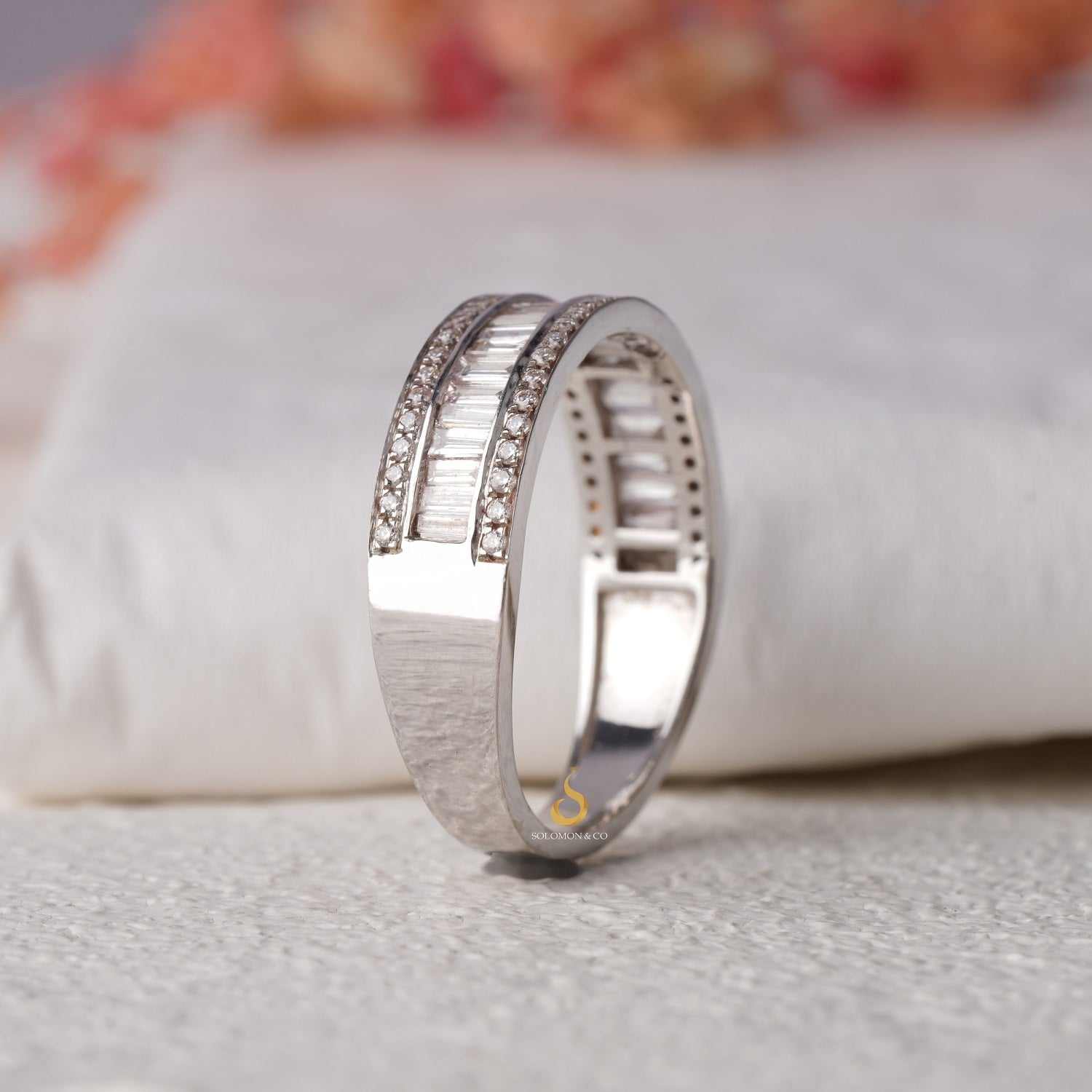 Channel Set Baguette And Round Moissanite Half Eternity Band Forth