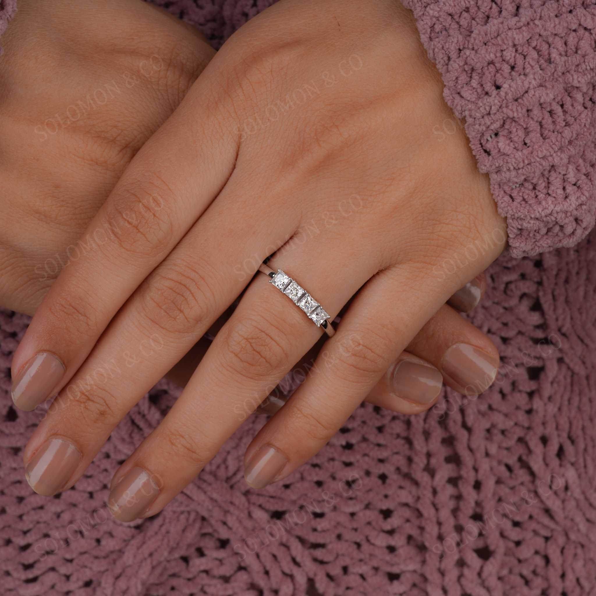 Four Stone Princess Diamond Stacking Wedding Band 3mm