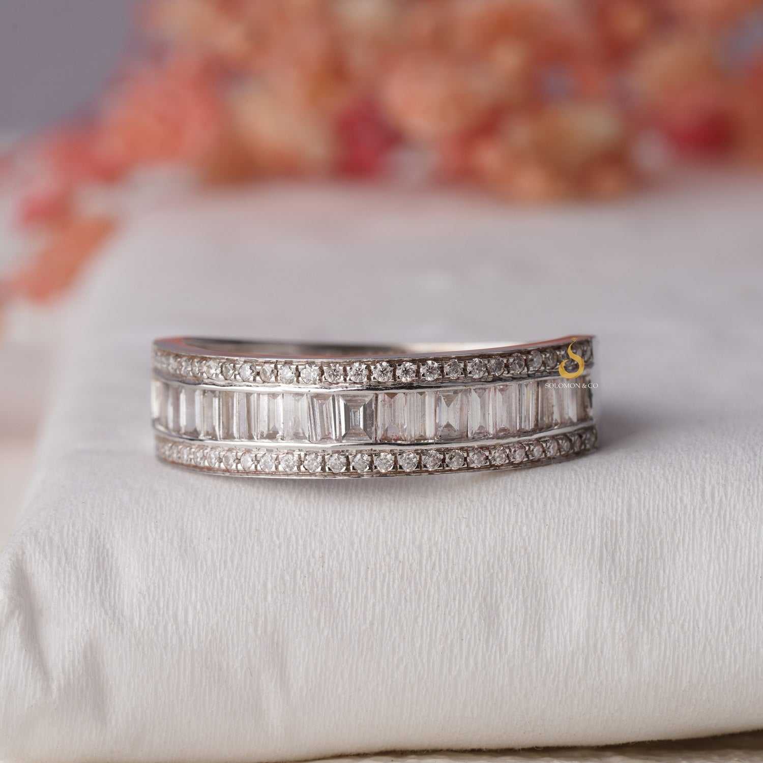 Channel Set Baguette And Round Moissanite Half Eternity Band First