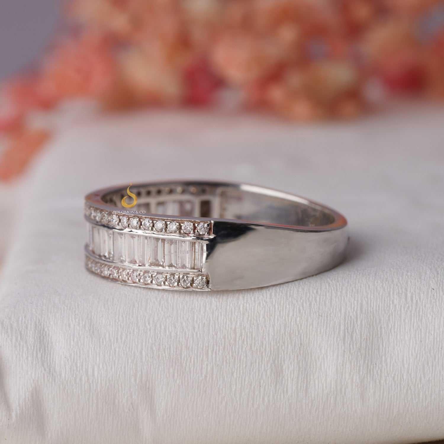 Channel Set Baguette And Round Moissanite Half Eternity Band Third