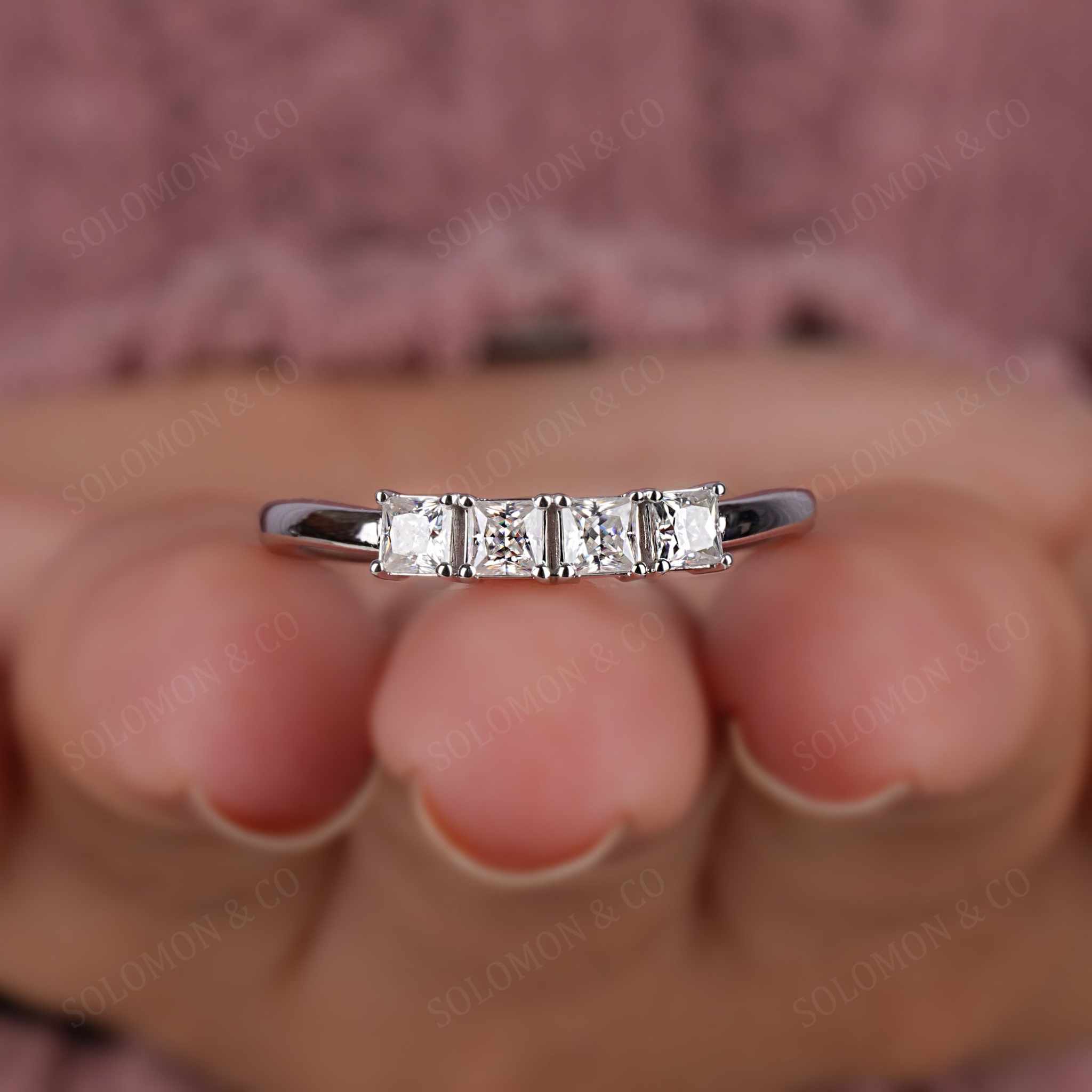 Four Stone Princess Diamond Stacking Wedding Band 3mm