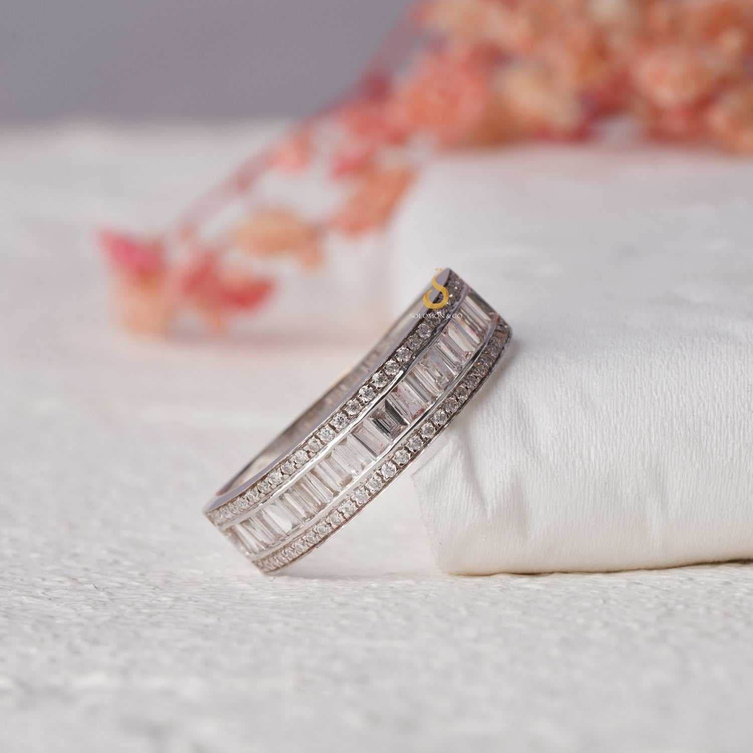 Channel Set Baguette And Round Moissanite Half Eternity Band Second