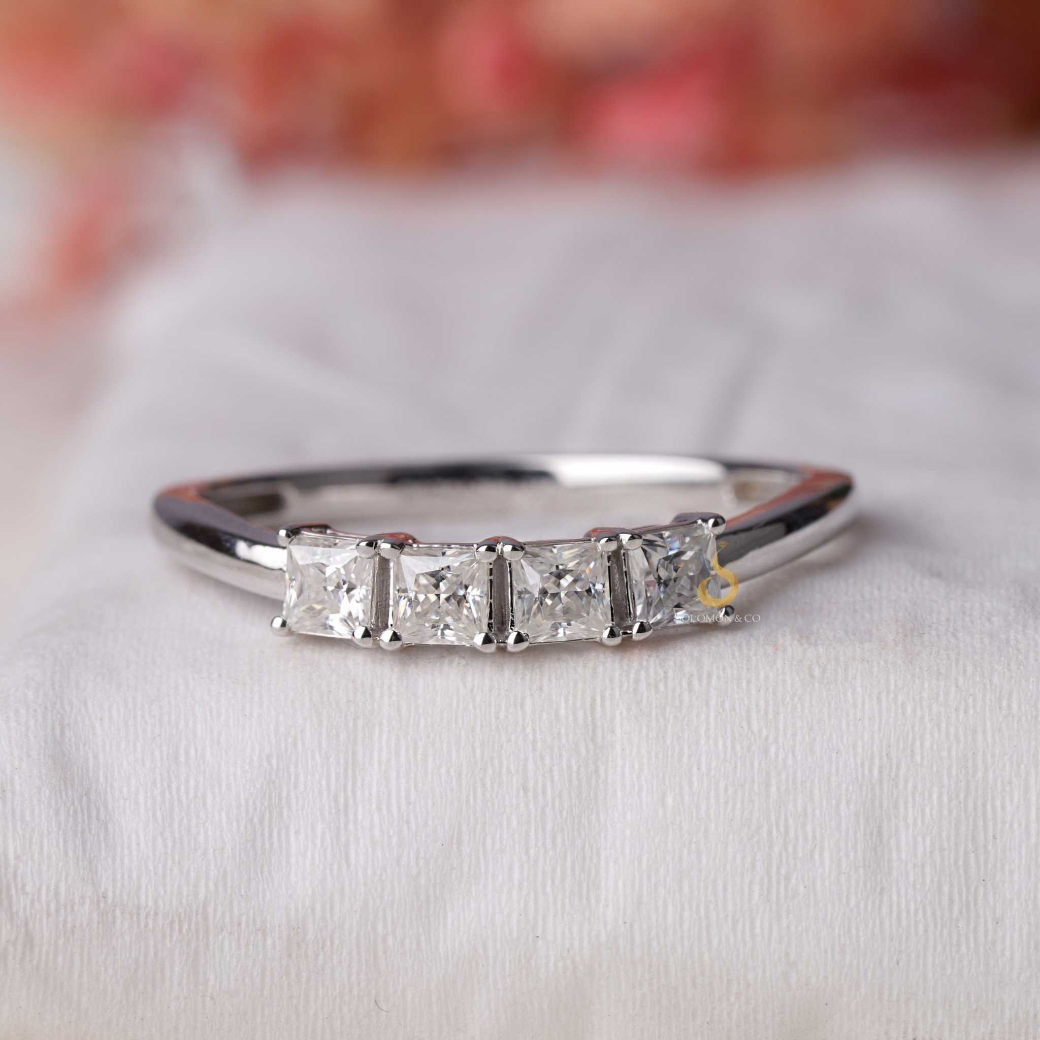 Four Stone Princess Diamond Stacking Wedding Band 3mm