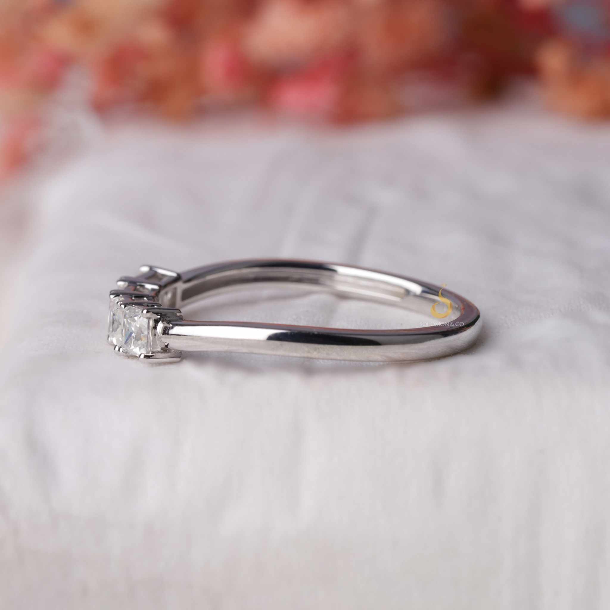 Four Stone Princess Diamond Stacking Wedding Band 3mm