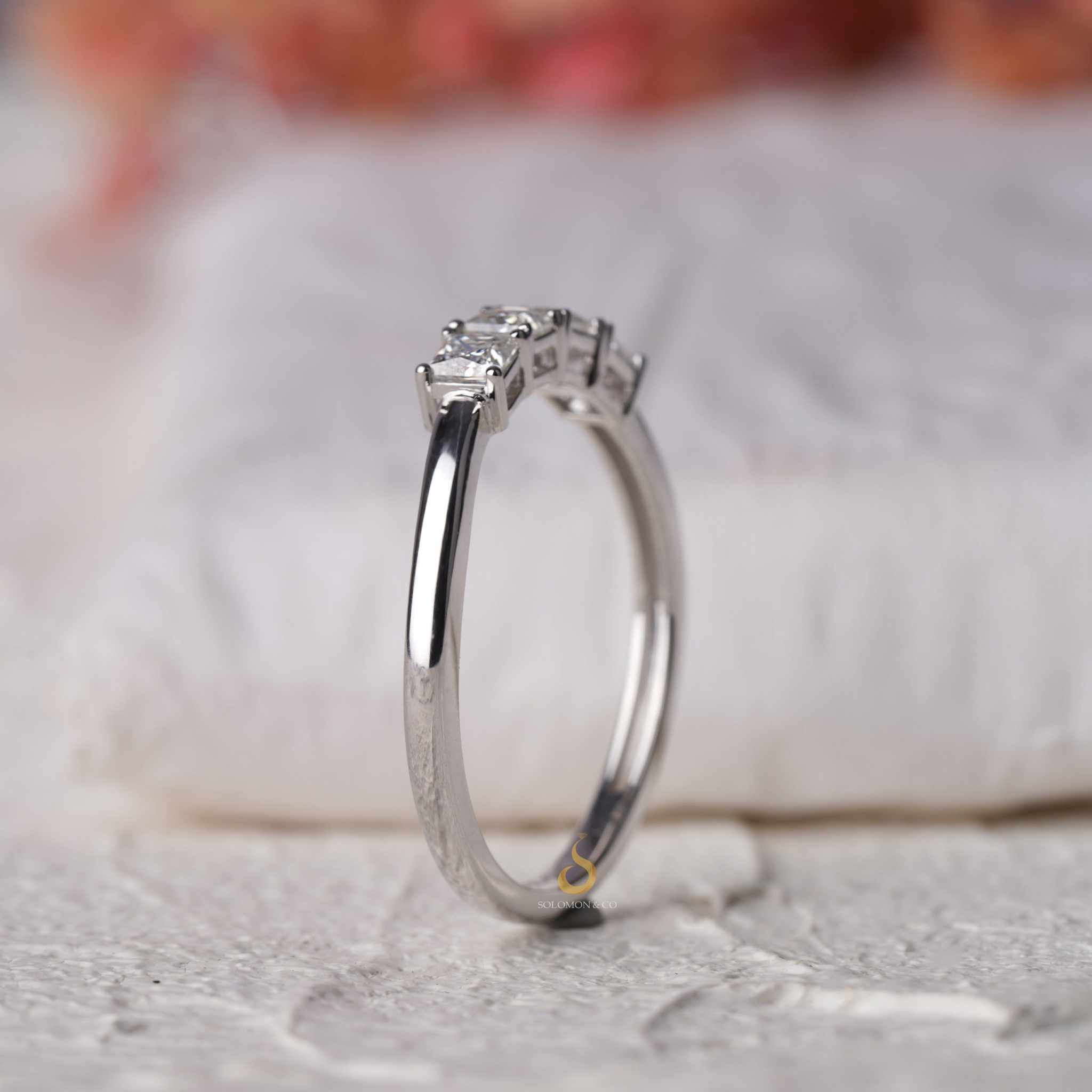 Four Stone Princess Diamond Stacking Wedding Band 3mm