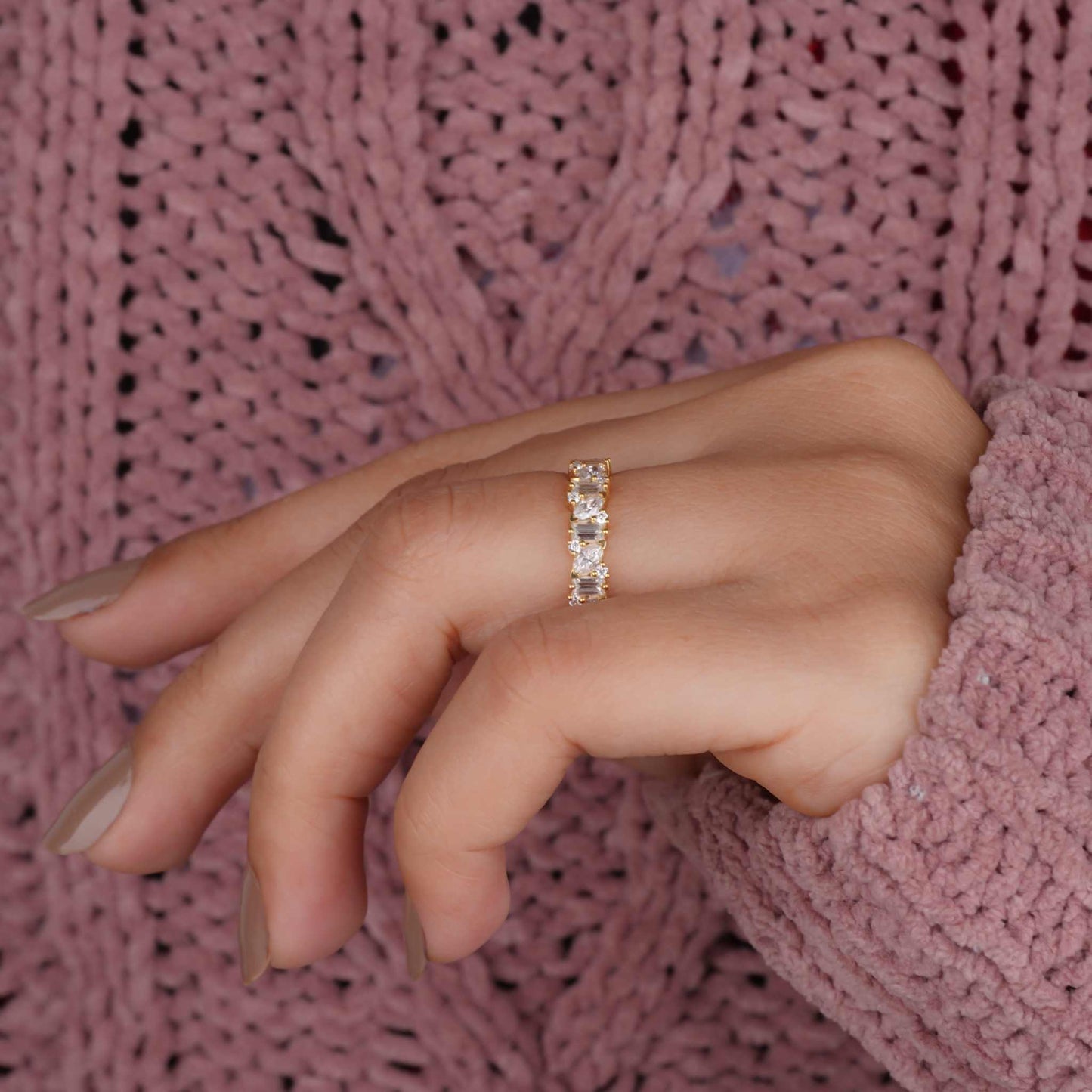 Vintage Full Eternity Cluster Wedding Band Nine