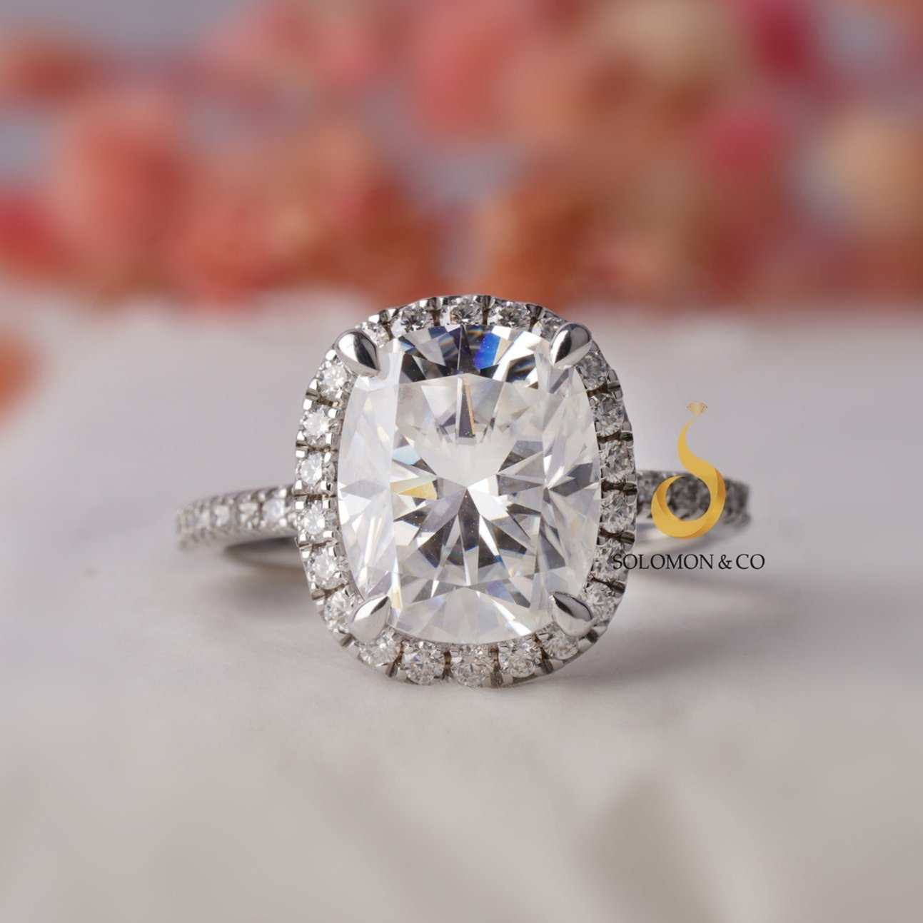 Timeless Elongated Cushion Halo Engagement Ring First 