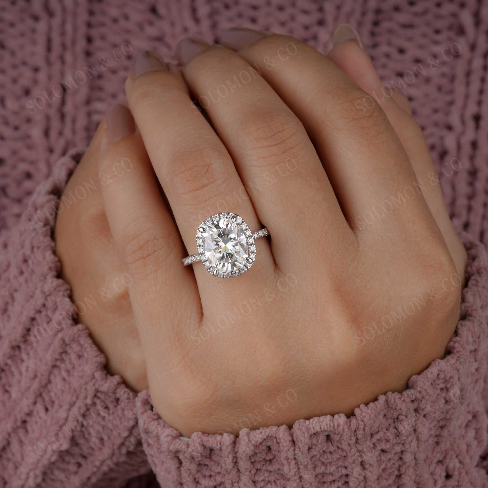 Timeless Elongated Cushion Halo Engagement Ring Fifth