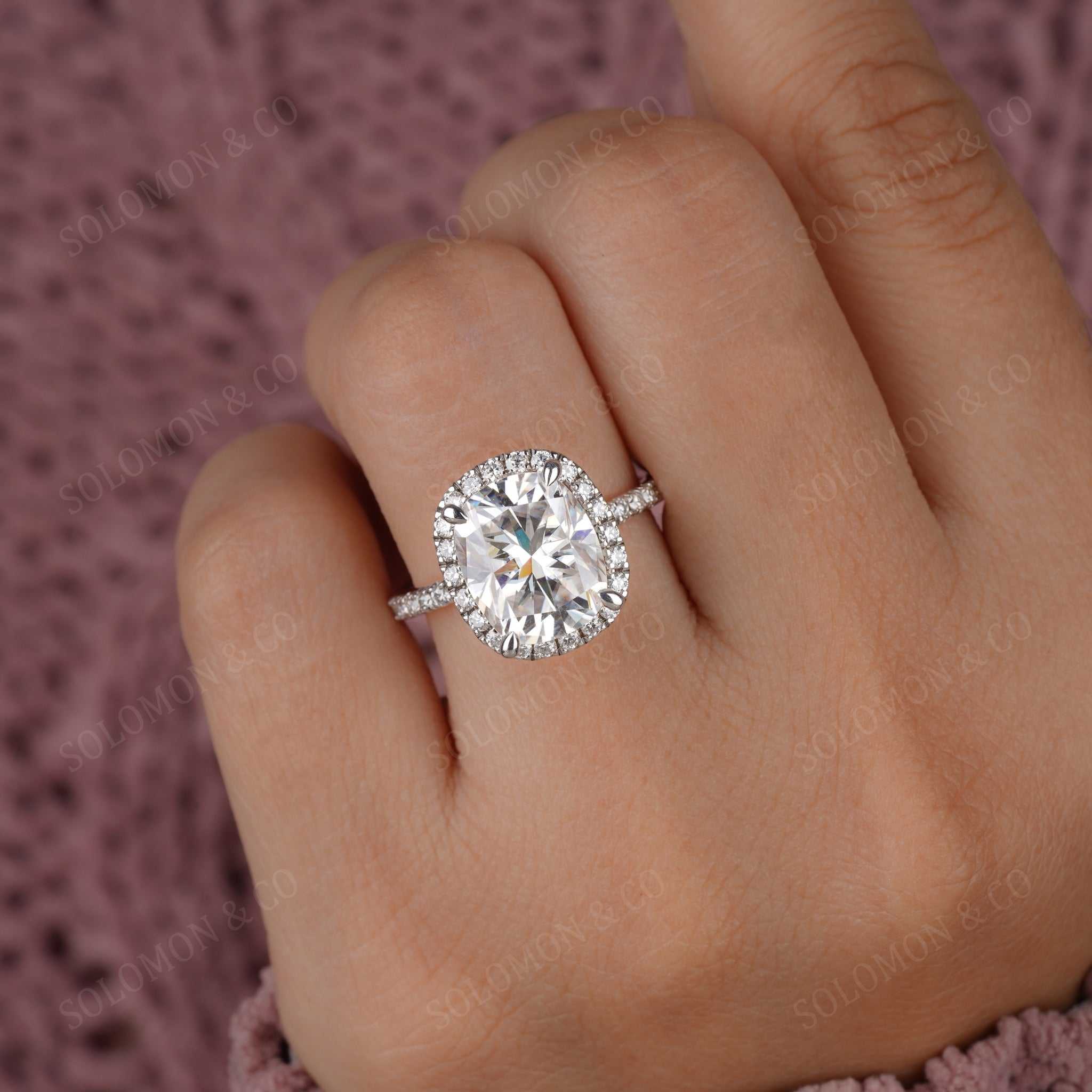 Timeless Elongated Cushion Halo Engagement Ring Six