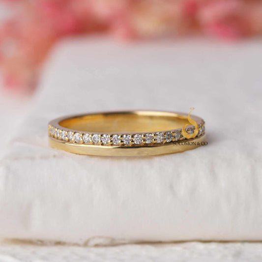 Round Shape Wide Half Eternity Pave Wedding Ring Second 