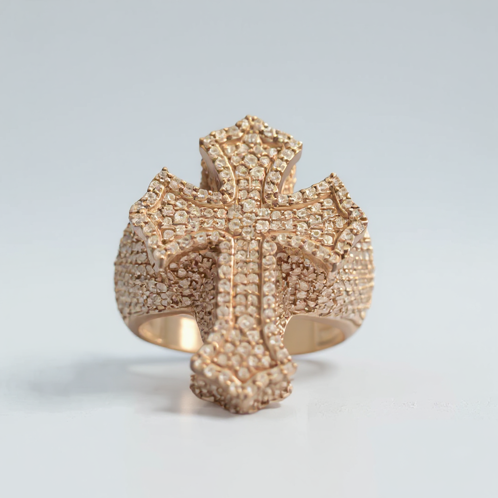 Men's 10K Gold 2.1 CTW Natural Diamond Gothic Cross Statement Ring