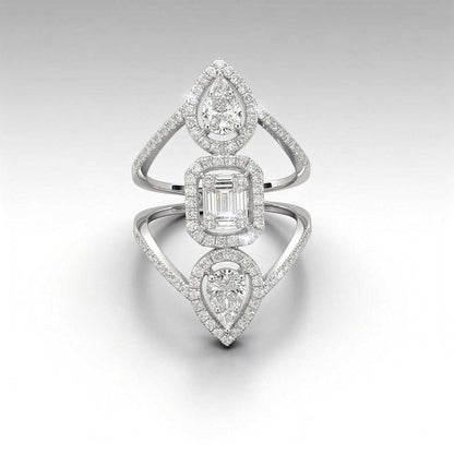 Pear & Emerald-Shaped Diamond Elongated Statement Ring | 18K Gold
