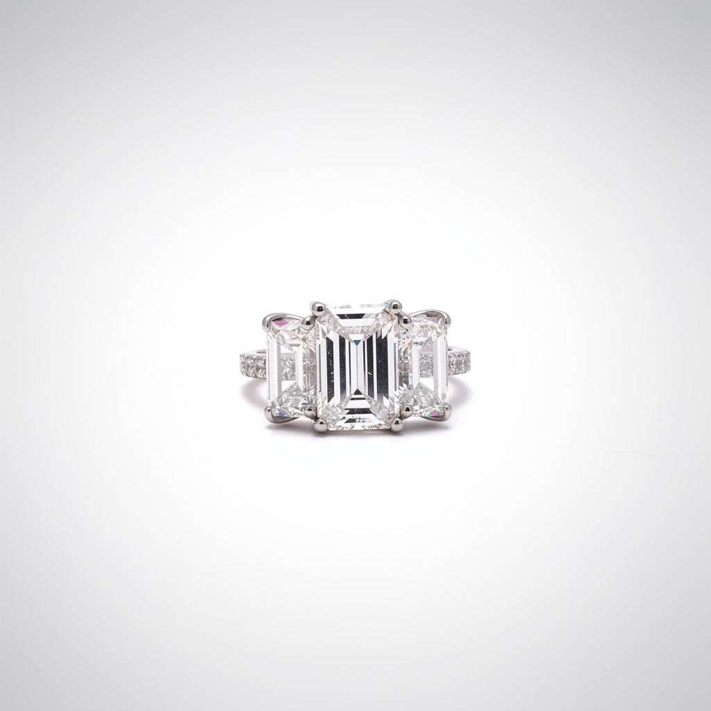 6.19 CTW Three Stone Emerald Cut Lab Diamond Ring – 14K Gold