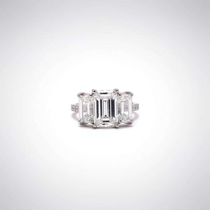 6.19 CTW Three Stone Emerald Cut Lab Diamond Ring – 14K Gold