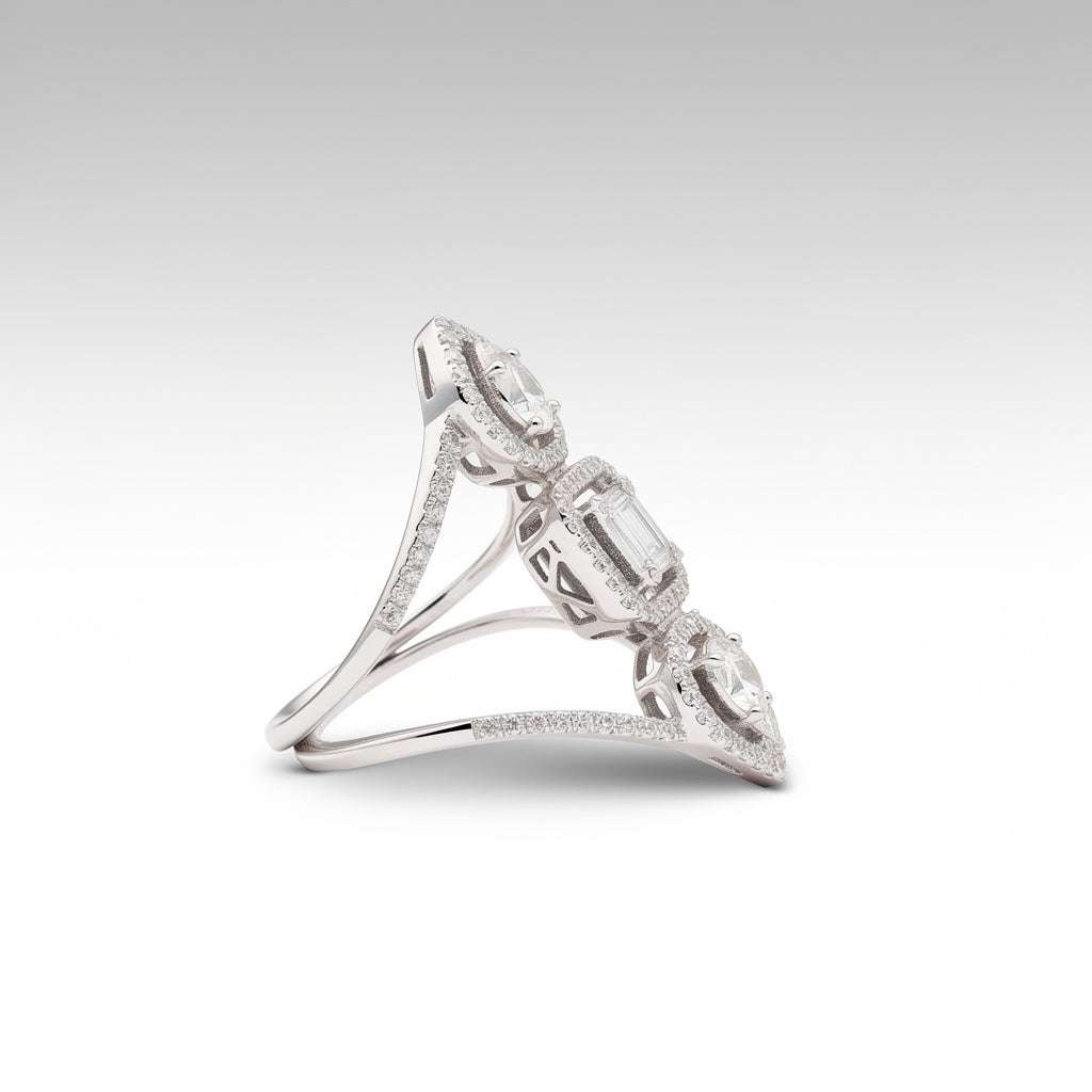 Pear & Emerald-Shaped Diamond Elongated Statement Ring | 18K Gold