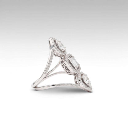 Pear & Emerald-Shaped Diamond Elongated Statement Ring | 18K Gold