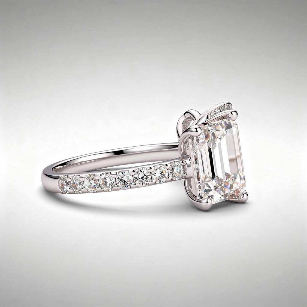 6.19 CTW Three Stone Emerald Cut Lab Diamond Ring – 14K Gold