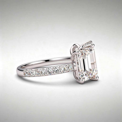 6.19 CTW Three Stone Emerald Cut Lab Diamond Ring – 14K Gold