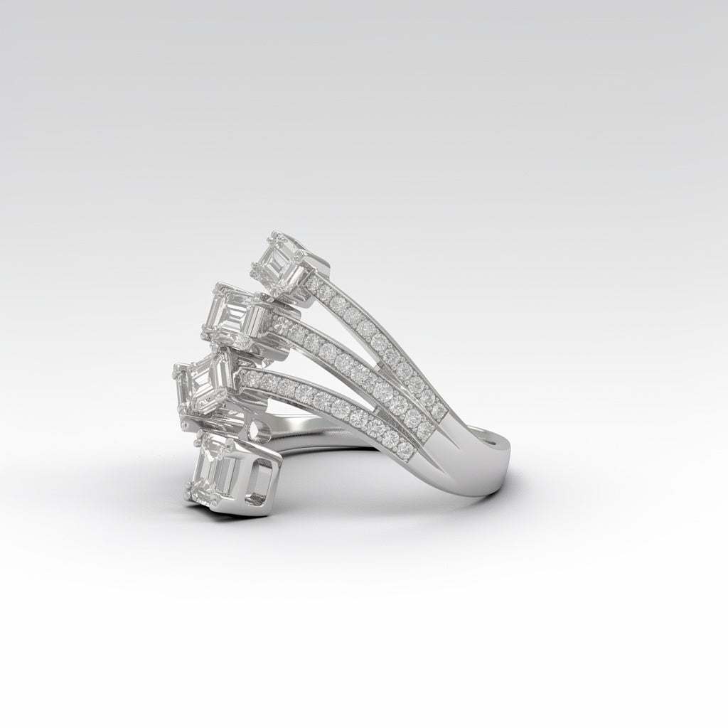 Baguette Diamond Four-Cluster Bypass Ring | 18K Gold