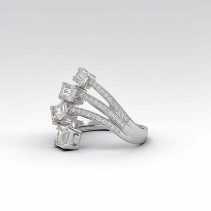 Baguette Diamond Four-Cluster Bypass Ring | 18K Gold