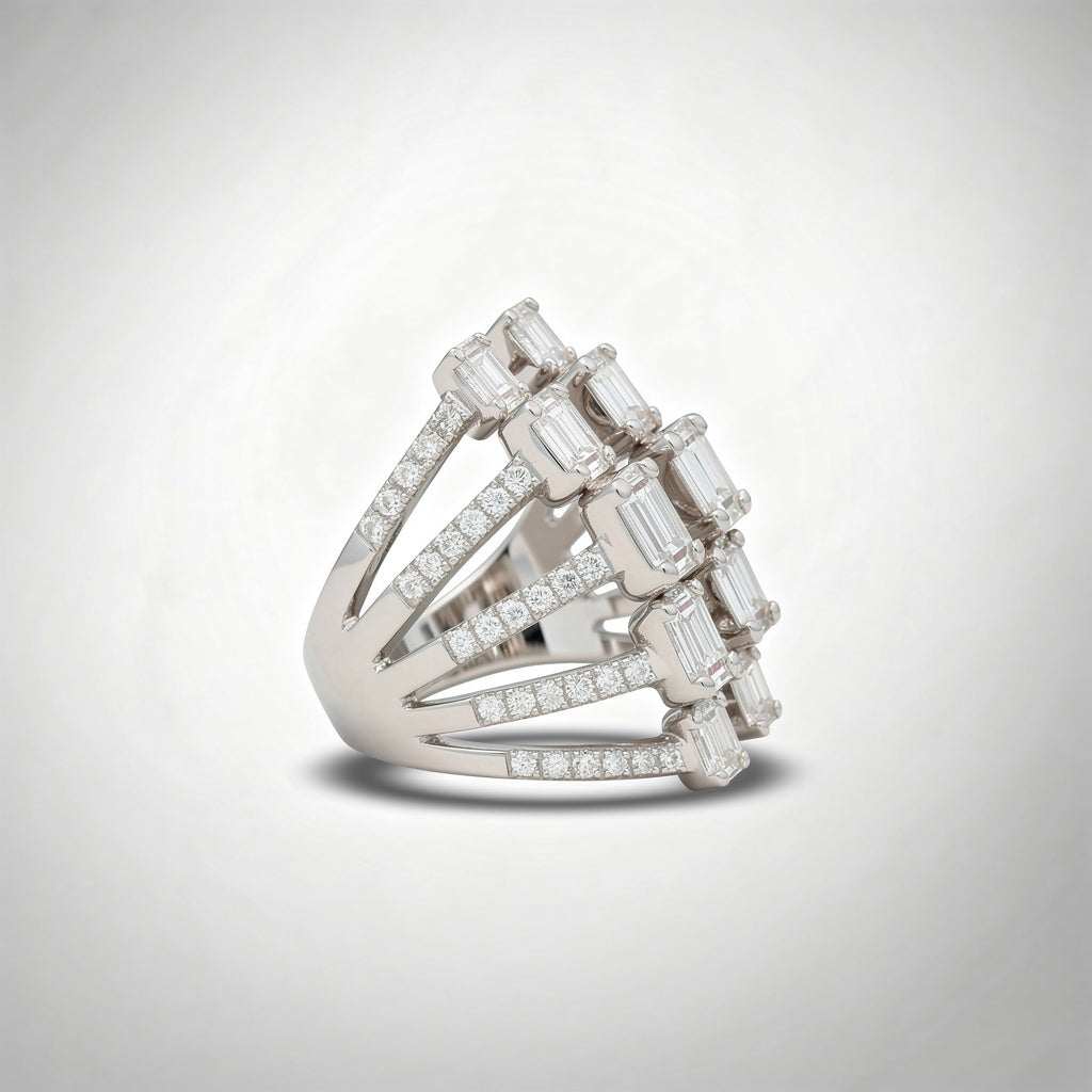 Diamond Baguette Open-Front Cocktail Ring | 18K Gold