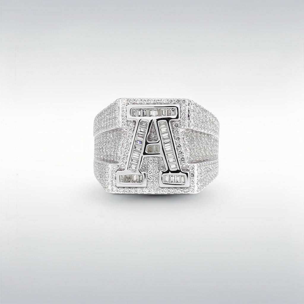 Men's 10K Gold 2.1 CTW Natural Diamond Baguette Initial Signet Ring