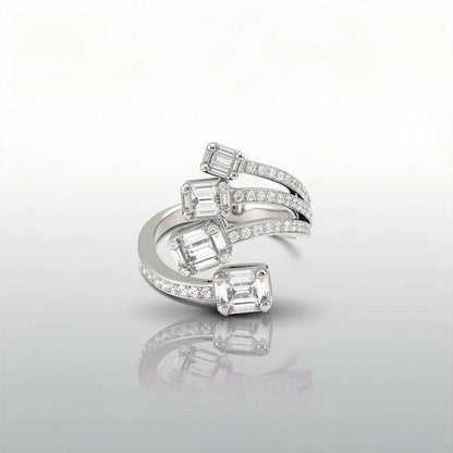 Baguette Diamond Four-Cluster Bypass Ring | 18K Gold