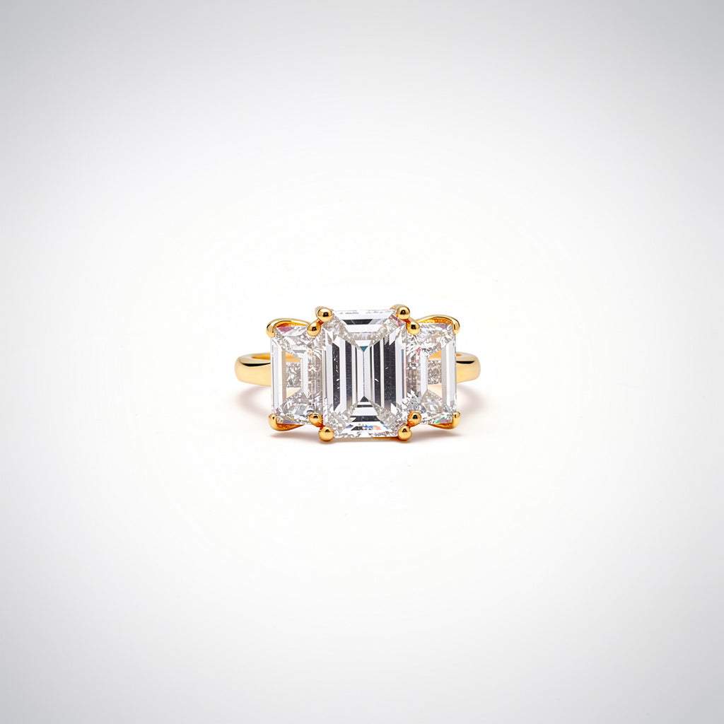 6.19 CTW Three Stone Emerald Cut Lab Diamond Ring – 14K Gold