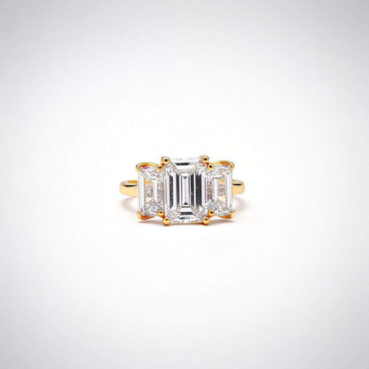 6.19 CTW Three Stone Emerald Cut Lab Diamond Ring – 14K Gold