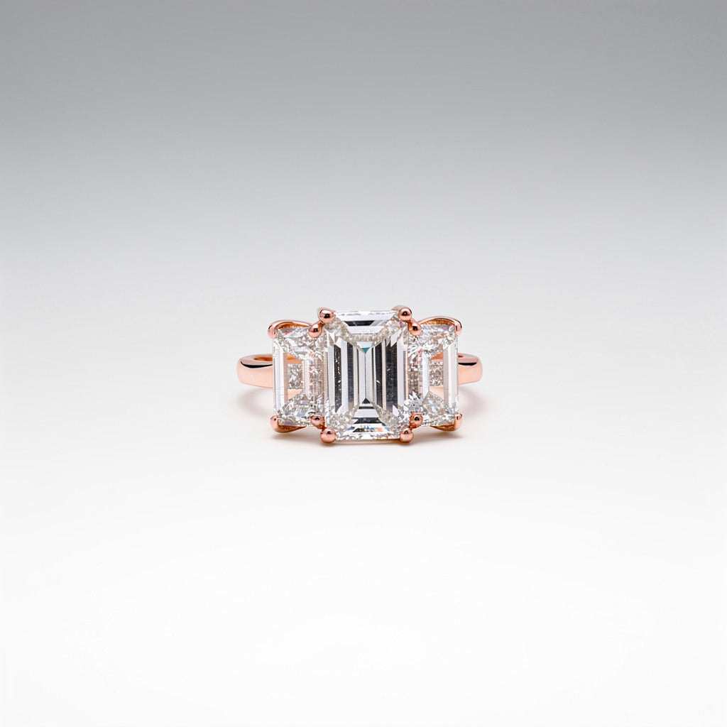 6.19 CTW Three Stone Emerald Cut Lab Diamond Ring – 14K Gold