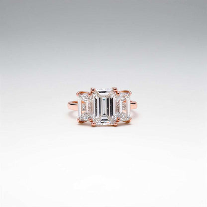 6.19 CTW Three Stone Emerald Cut Lab Diamond Ring – 14K Gold