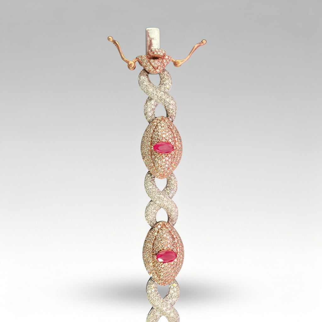 Natural Ruby & Diamond Marquise-Link Bracelet | 10K Gold