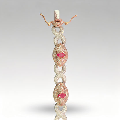 Natural Ruby & Diamond Marquise-Link Bracelet | 10K Gold