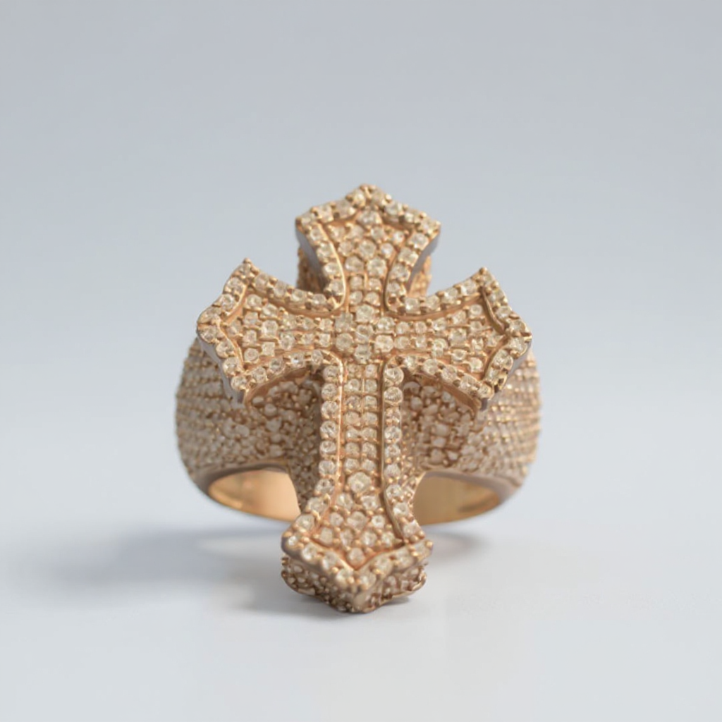 Men's 10K Gold 2.1 CTW Natural Diamond Gothic Cross Statement Ring