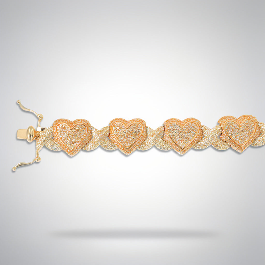 Pavé Diamond Heart-Link Bracelet | 10K Gold