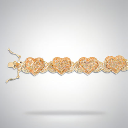 Pavé Diamond Heart-Link Bracelet | 10K Gold