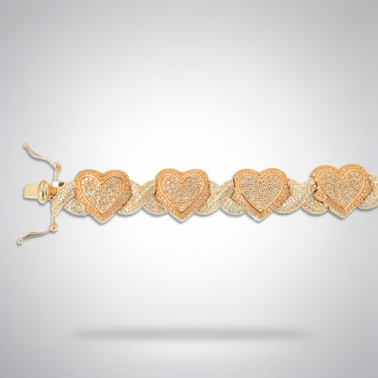 Pavé Diamond Heart-Link Bracelet | 10K Gold