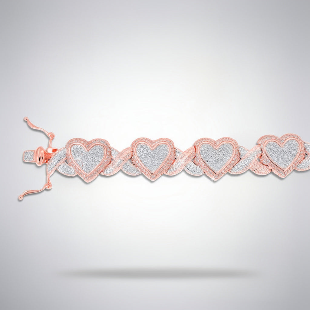 Pavé Diamond Heart-Link Bracelet | 10K Gold