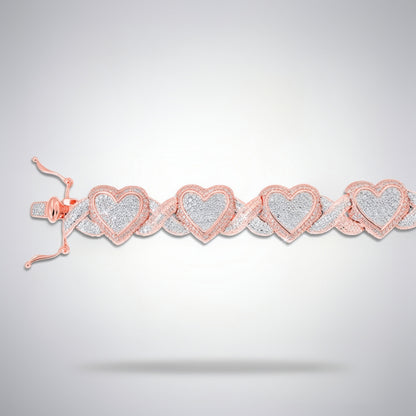 Pavé Diamond Heart-Link Bracelet | 10K Gold