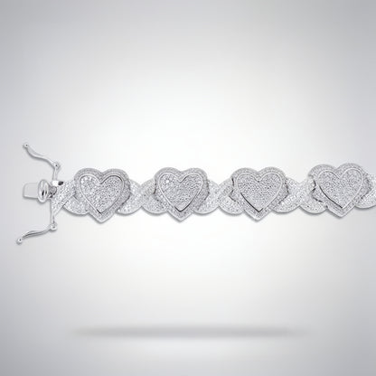 Pavé Diamond Heart-Link Bracelet | 10K Gold