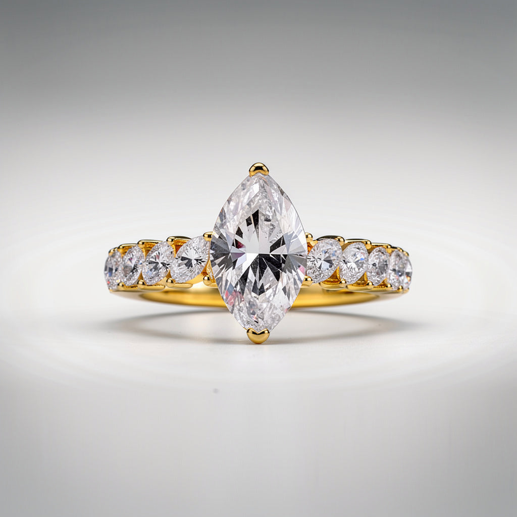 4.77 CTW Marquise Cut Lab Diamond Ring – 14K Gold